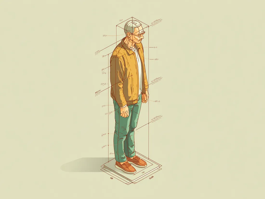 Stylized illustration of a worker in neutral standing posture on an ergonomic floor mat with posture guide lines